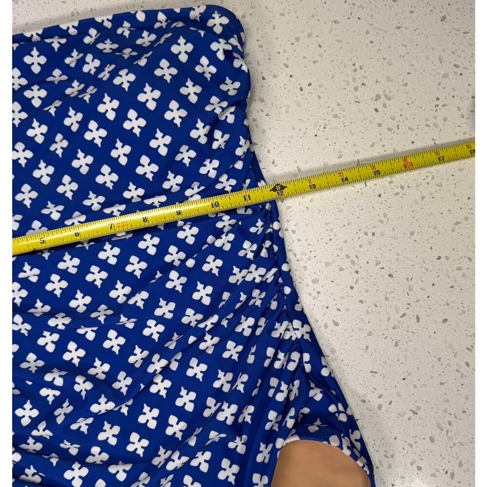 J.Crew Womens Strapless One Piece Swimsuit Blue White Print Ruched Size Small - Picture 3 of 4